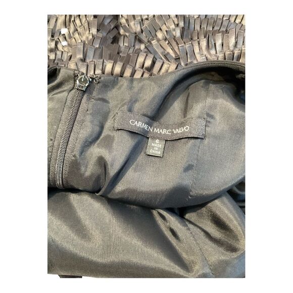 Carmen Marc Valvo Women’s Black knee Sleeve  Fringes Dress Size 6 - Picture 8 of 16